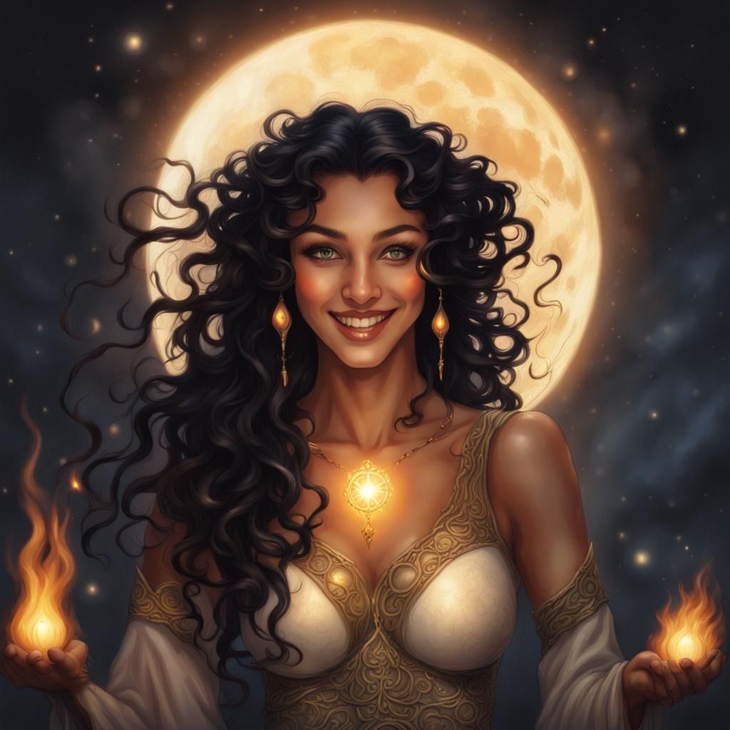 Elven Moon Goddess Lit by Firelight