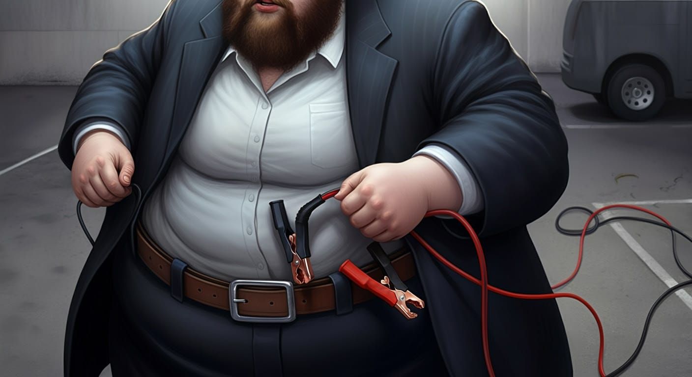 Hasidic Man Attaches Jumper Cables to Belt in Parking Lot