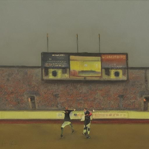 Athletes Overcoming Obstacles in Impressionist Stadium