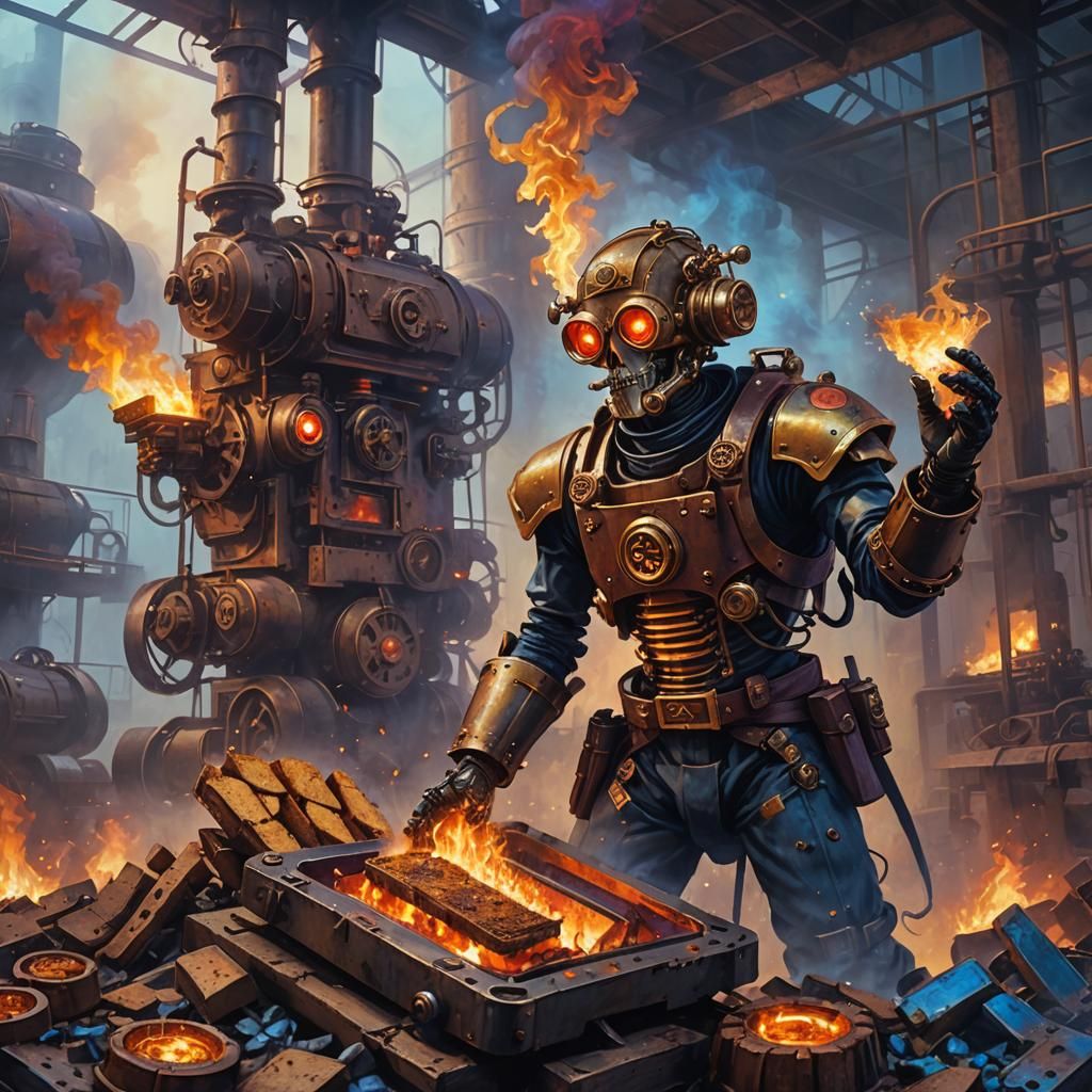 Steampunk Android Rising in Abandoned Factory