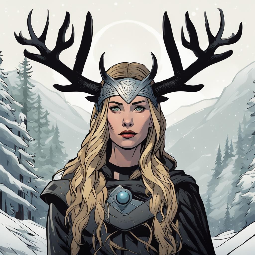 Hella with Black Antlers Digital Painting