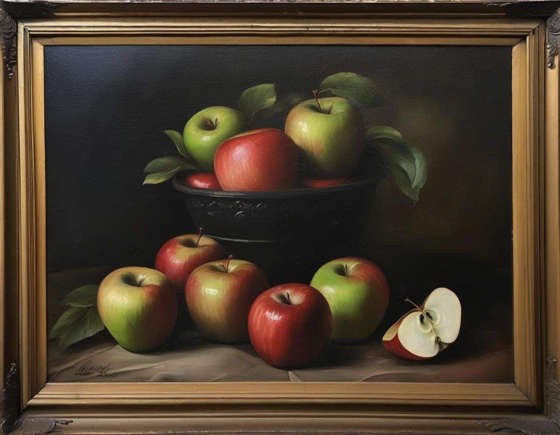 Moody Still Life: Antique Apples in Oil Painting