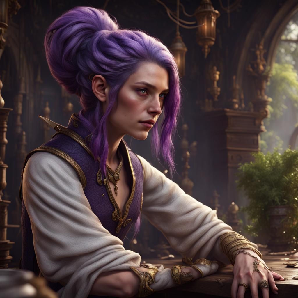 Fantastical Innkeeper with Purple Hair, Detailed Matte Paint...