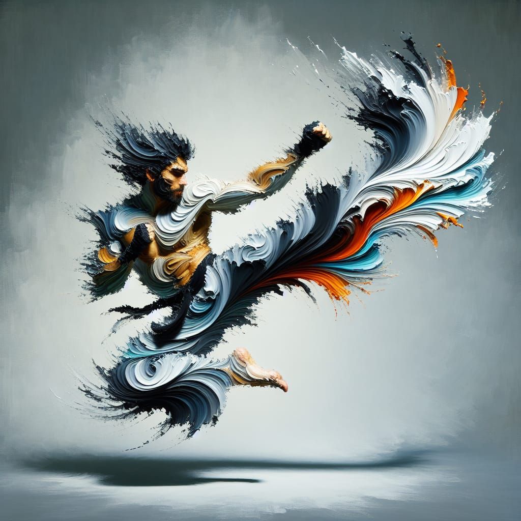 Dynamic Martial Artist in Abstract Impasto Style