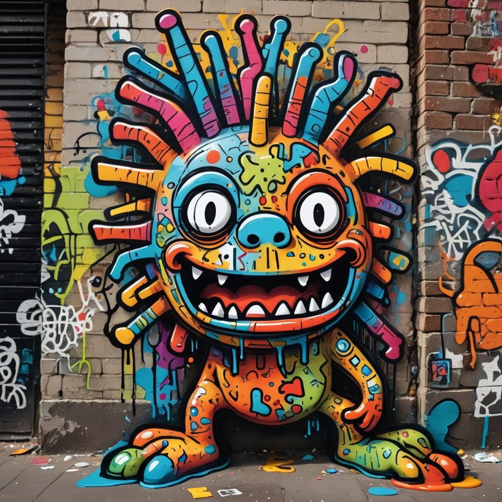 Cartoon Creature in Vibrant Street Art