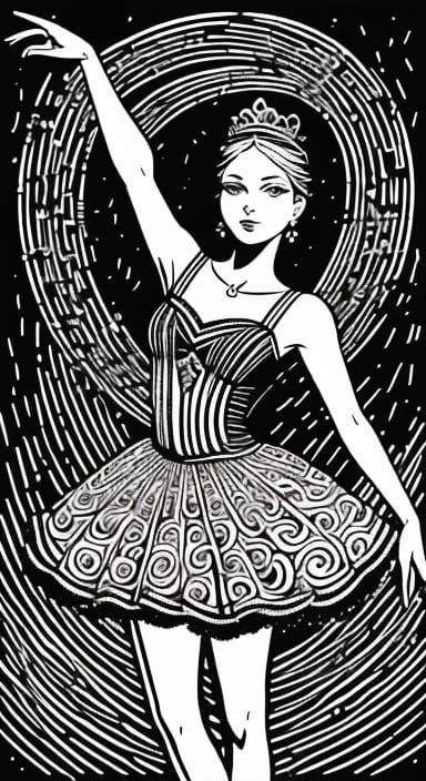 Ballerina Made of Musical Notes in Intricate Line Art