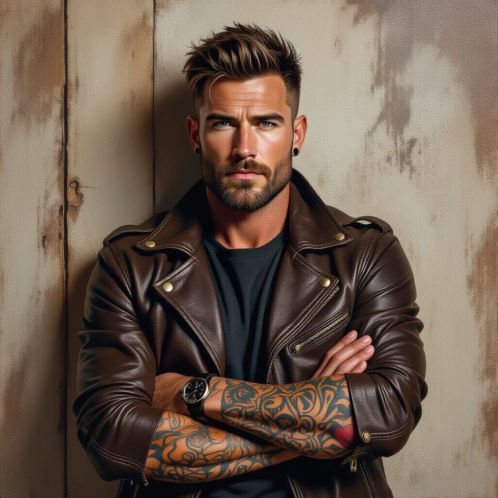 Man with Wood Grain Tattoos in Earthy Tones