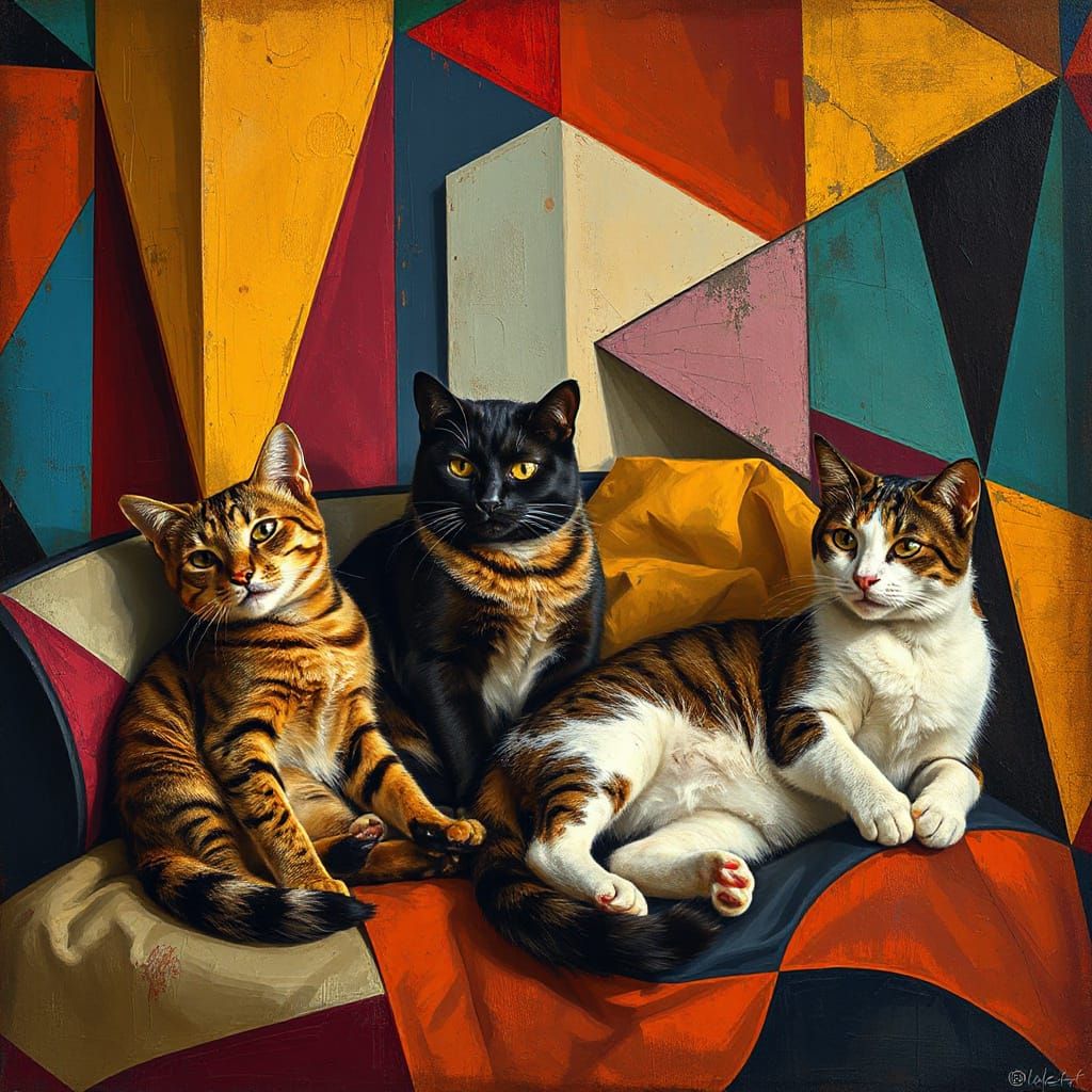 Geometric Cats Lounging in Art Deco Style