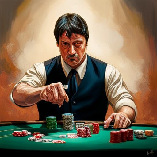 Hyperrealistic Rocky Balboa at Blackjack Table