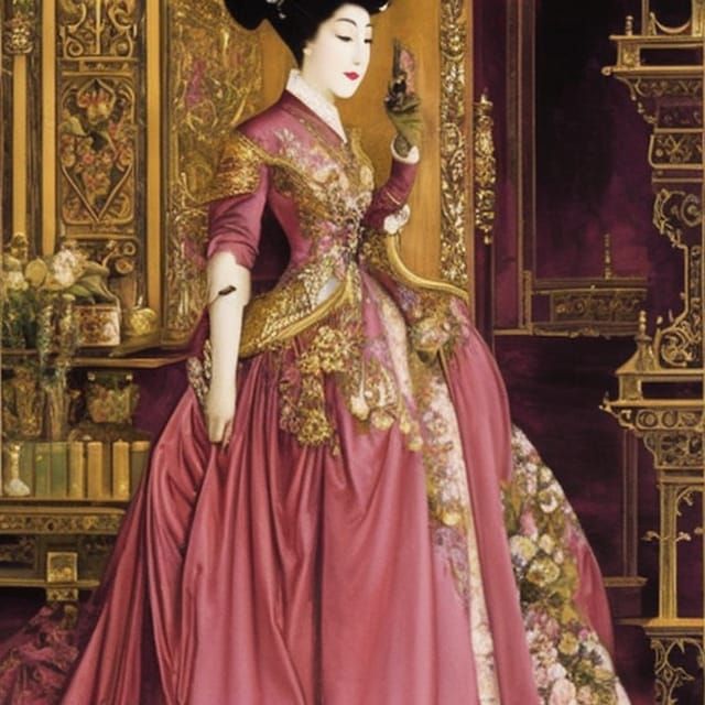 Geisha in Steampunk Art Nouveau Style