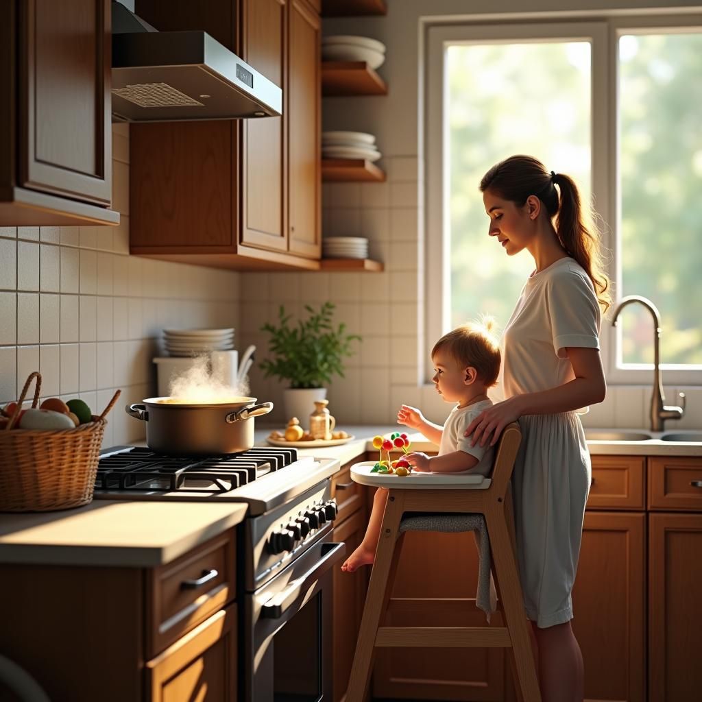 Busy Mother in Kitchen: Fantasy Concept Art