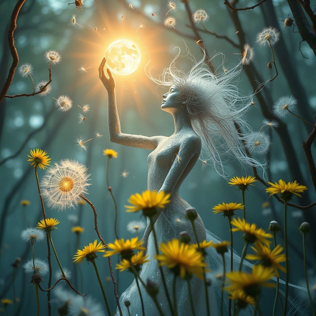 Ethereal Transhumanist Goddess in Cosmic Forest of Wonder