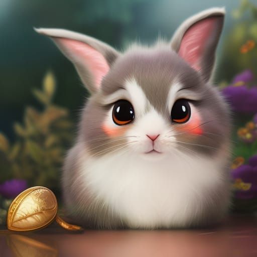 Kawaii Bunny in Teacup Anime Illustration