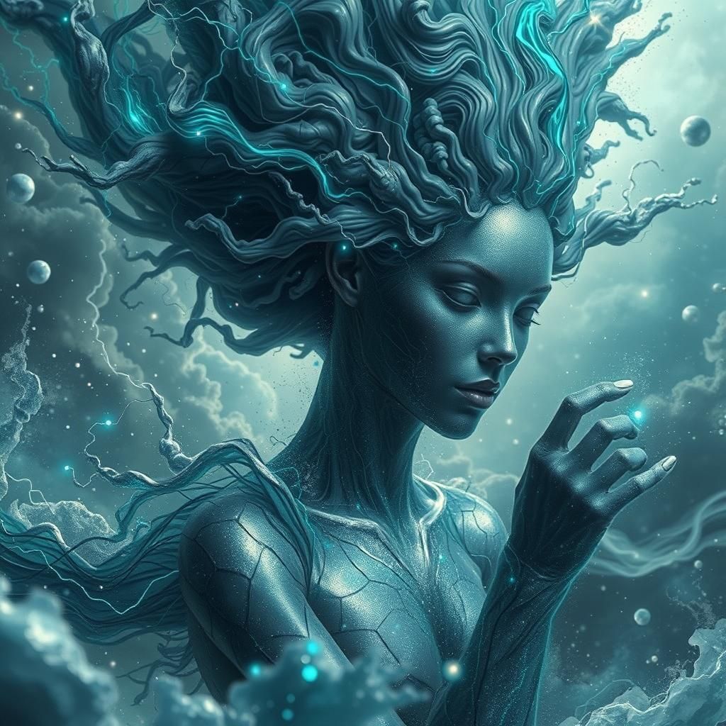 Electric Being Soaring Through Storm Clouds