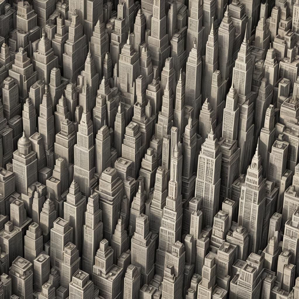 Surreal NYC Skyline in Style of M.C. Escher