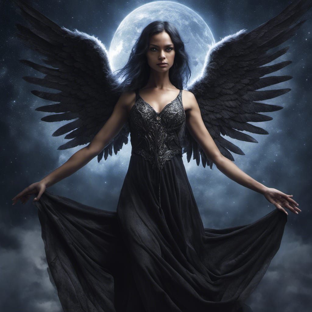 Ethereal Dark Angel in Celestial Realm
