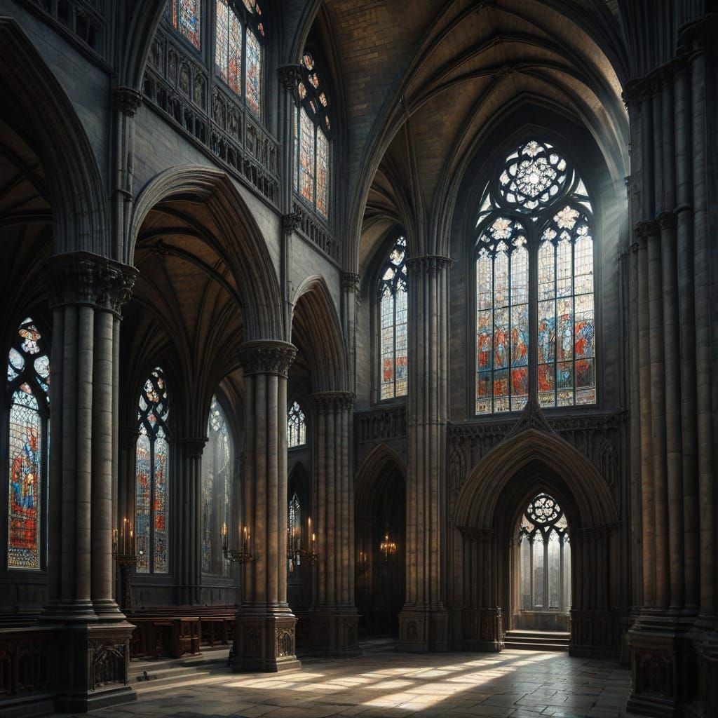 Gothic Cathedral Split Canvas Charcoal Drawing