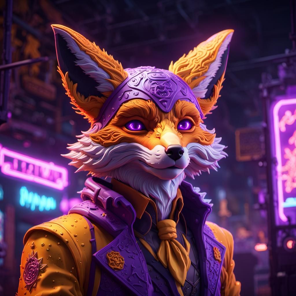 Neon Fox Fantasy Concept Art in 8K