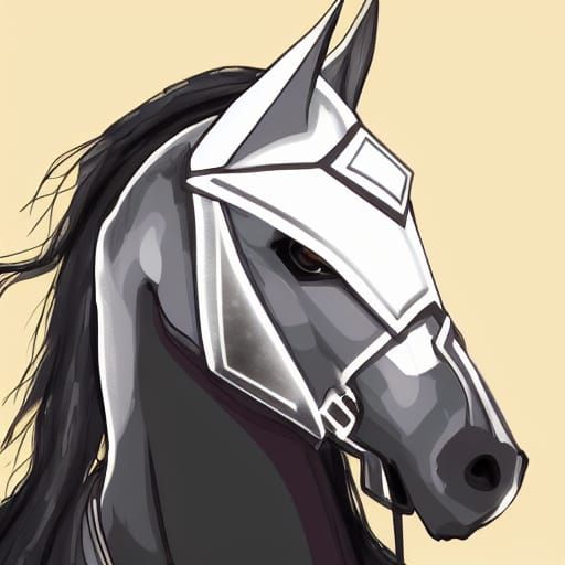 Noble Knight Friesian Horse Portrait in Anime Style