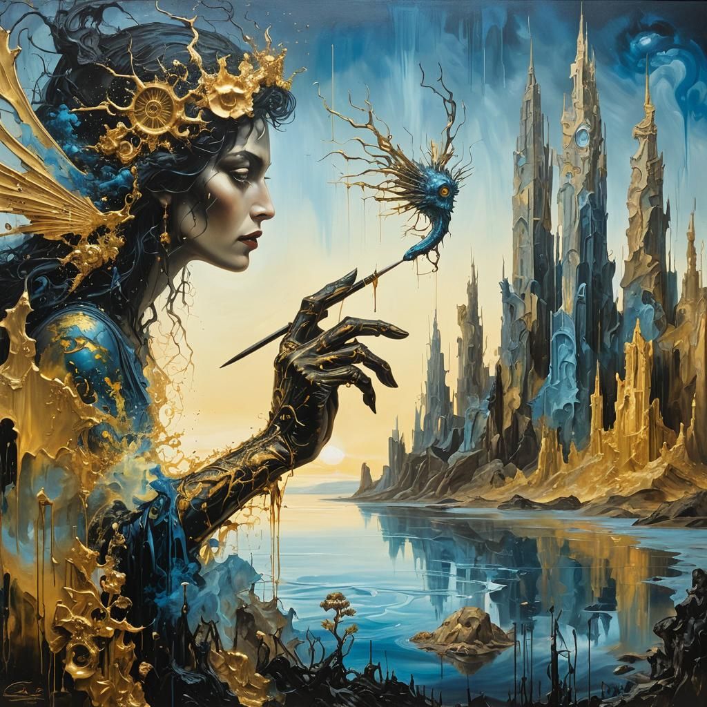 Surreal Dreamscape Oil Painting in Dark Fantasy Style
