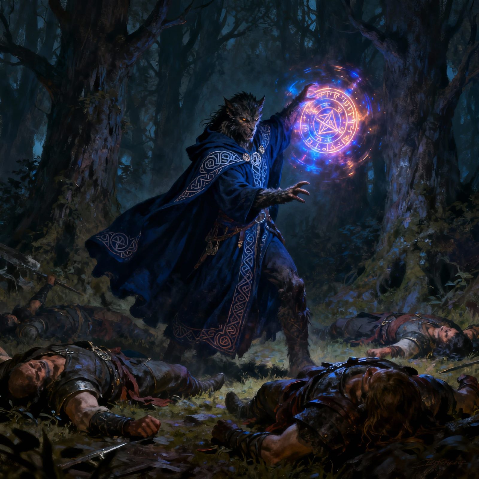 Feral Mage Casting Spell in Dark Forest