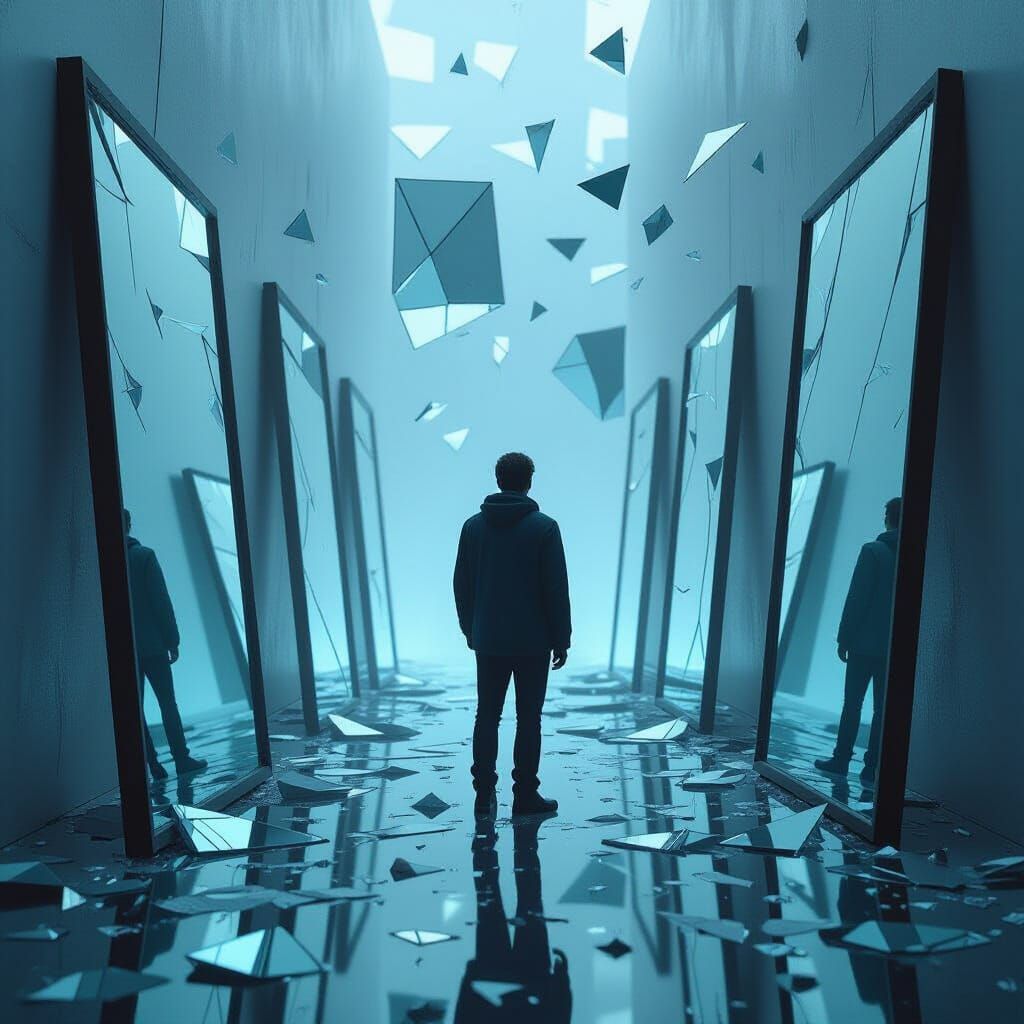 Shattered Identity: Surreal Reflections in Broken Mirrors