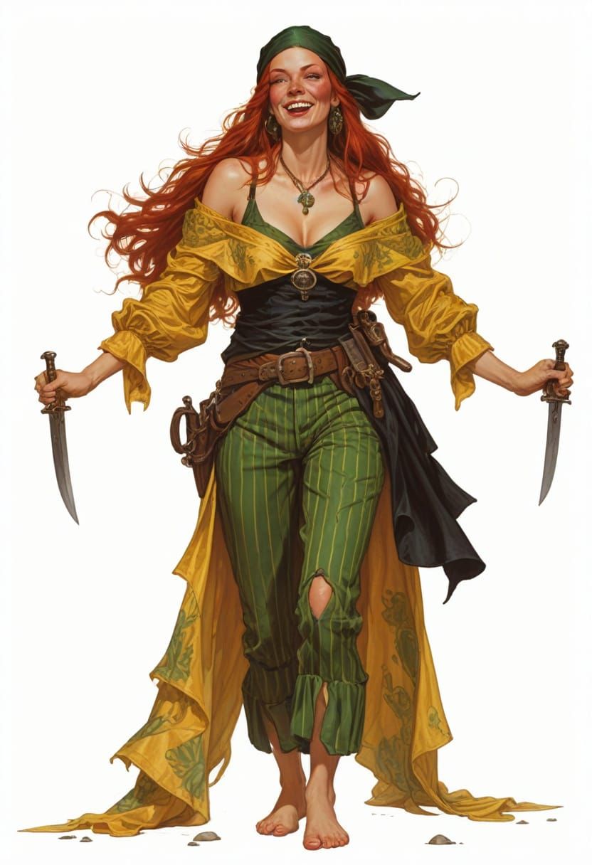 Happy Irish Pirate with Knives in Vivid Colors