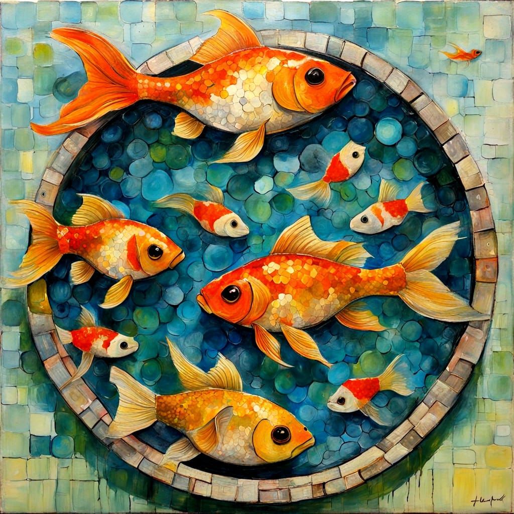 Goldfish in a Textured Encaustic Bowl Painting
