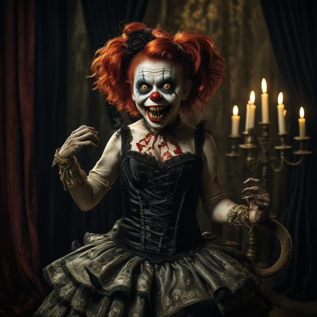 Macabre Burlesque Toddler Dancer in a Grotesque Clown Transf...