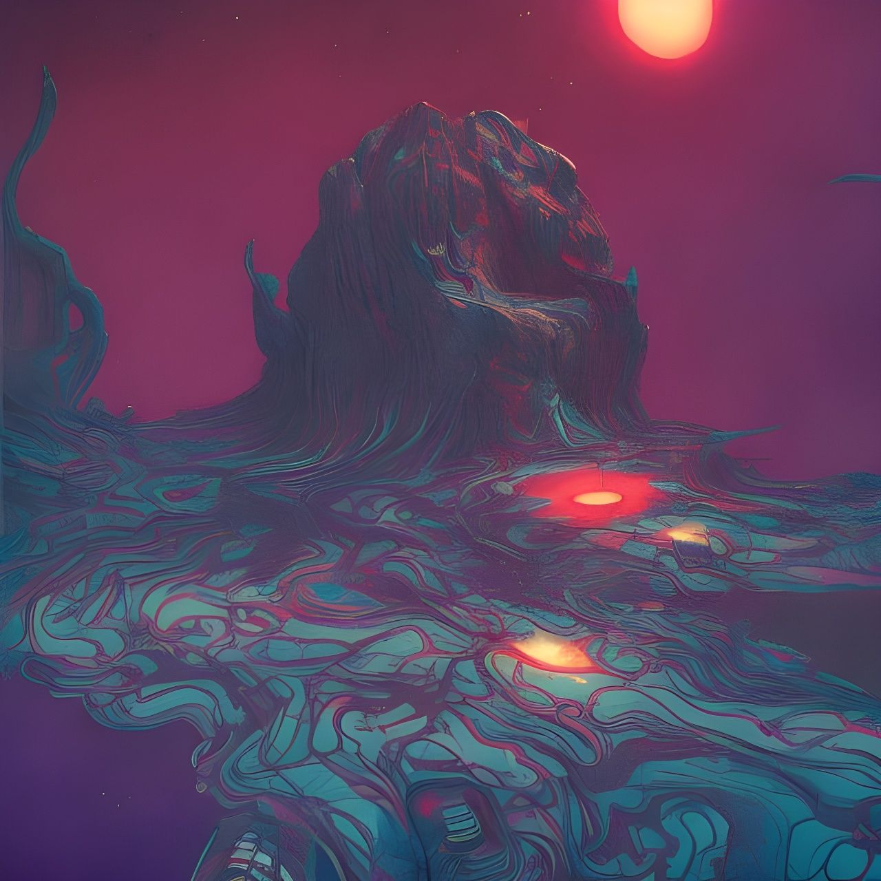 Psychedelic Extraterrestrial Sci-Fi Landscape in Vaporwave S...
