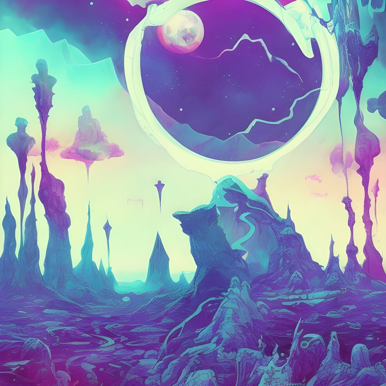 Psychedelic Sci-Fi Landscape in Vaporwave Style