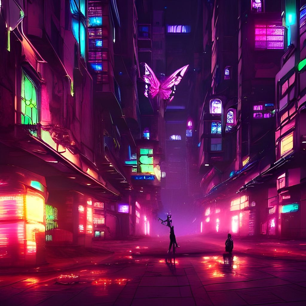 Fairy Magic Cyberpunk City in Neon Lights