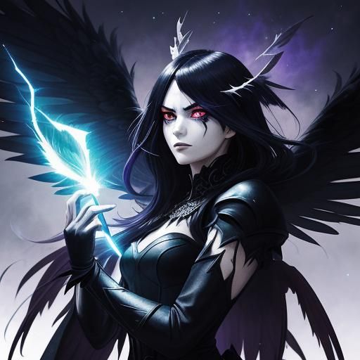 Dark Fantasy Woman with Wings and Supernatural Powers