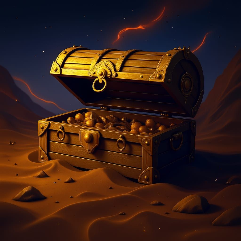 Forgotten Oasis: Ancient Chest in Epic Fantasy Style