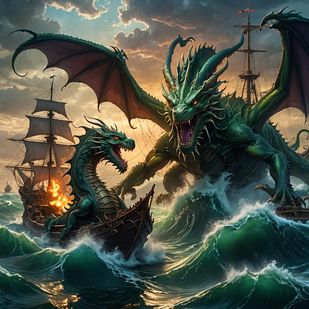 Epic Sea Battle: Water Dragon vs. Cthulhu