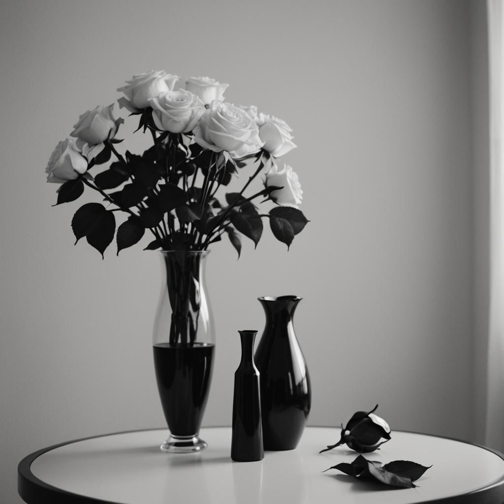 Film Noir: Black and White Roses in Vase