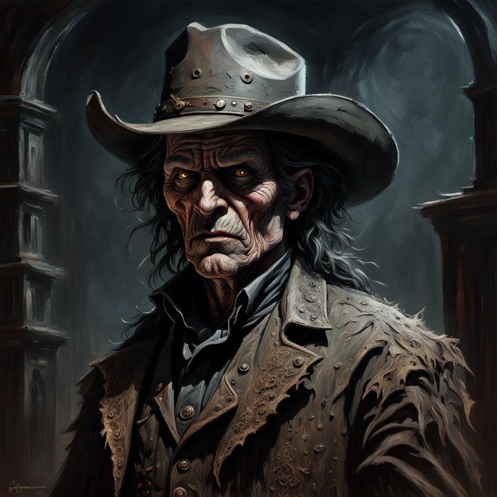 Gothic Cowboy Cannibalistic Face in Epic Impressionist Style
