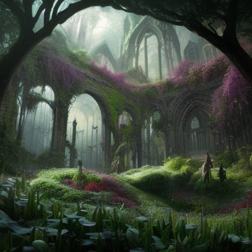 High Gothic Garden with Spring Flowers