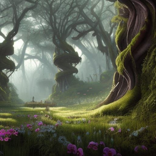 High Gothic Garden of Twisting Arches, Dark Fantasy Art