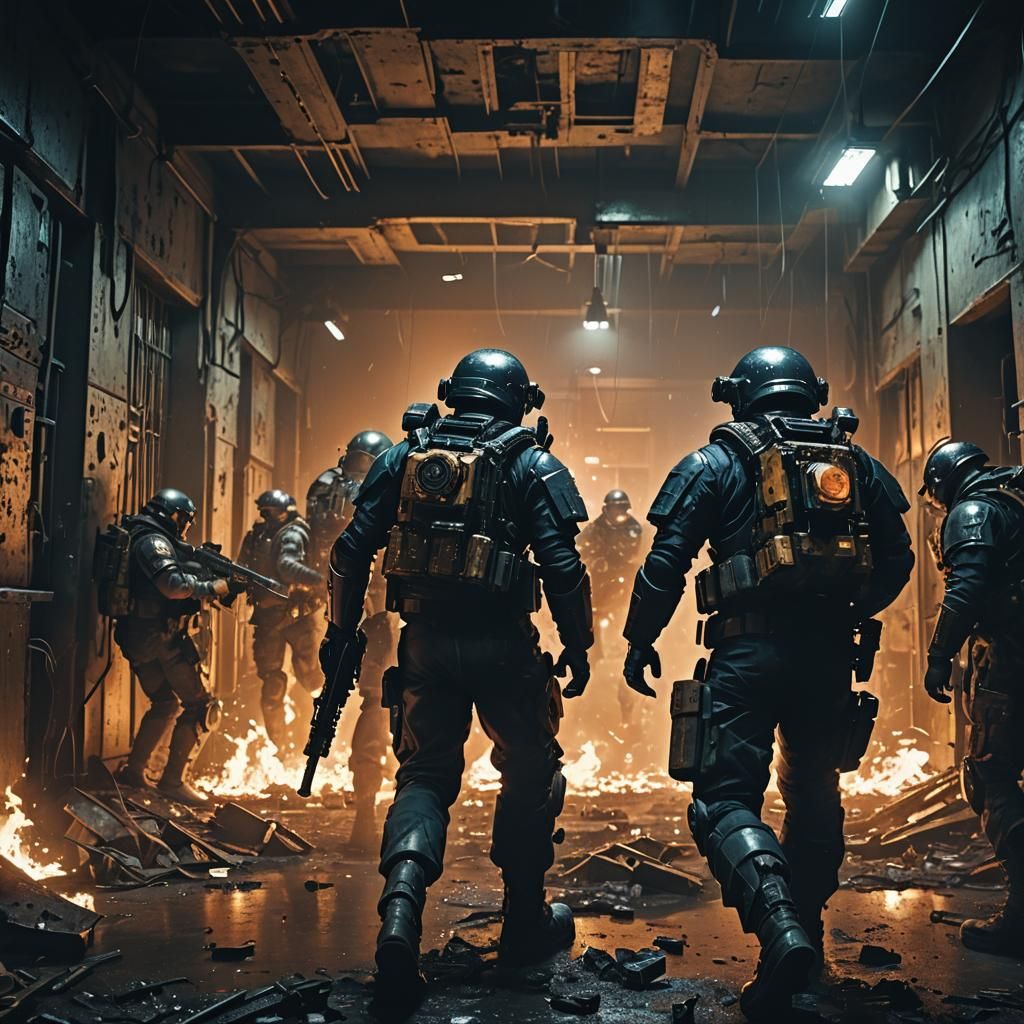 Tactical Marines Breach Abandoned Facility: Cinematic Still