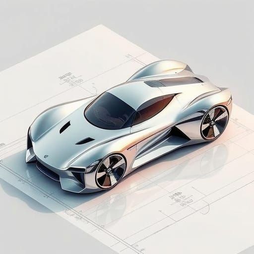 Futuristic Chrome Flying Car Isometric Concept