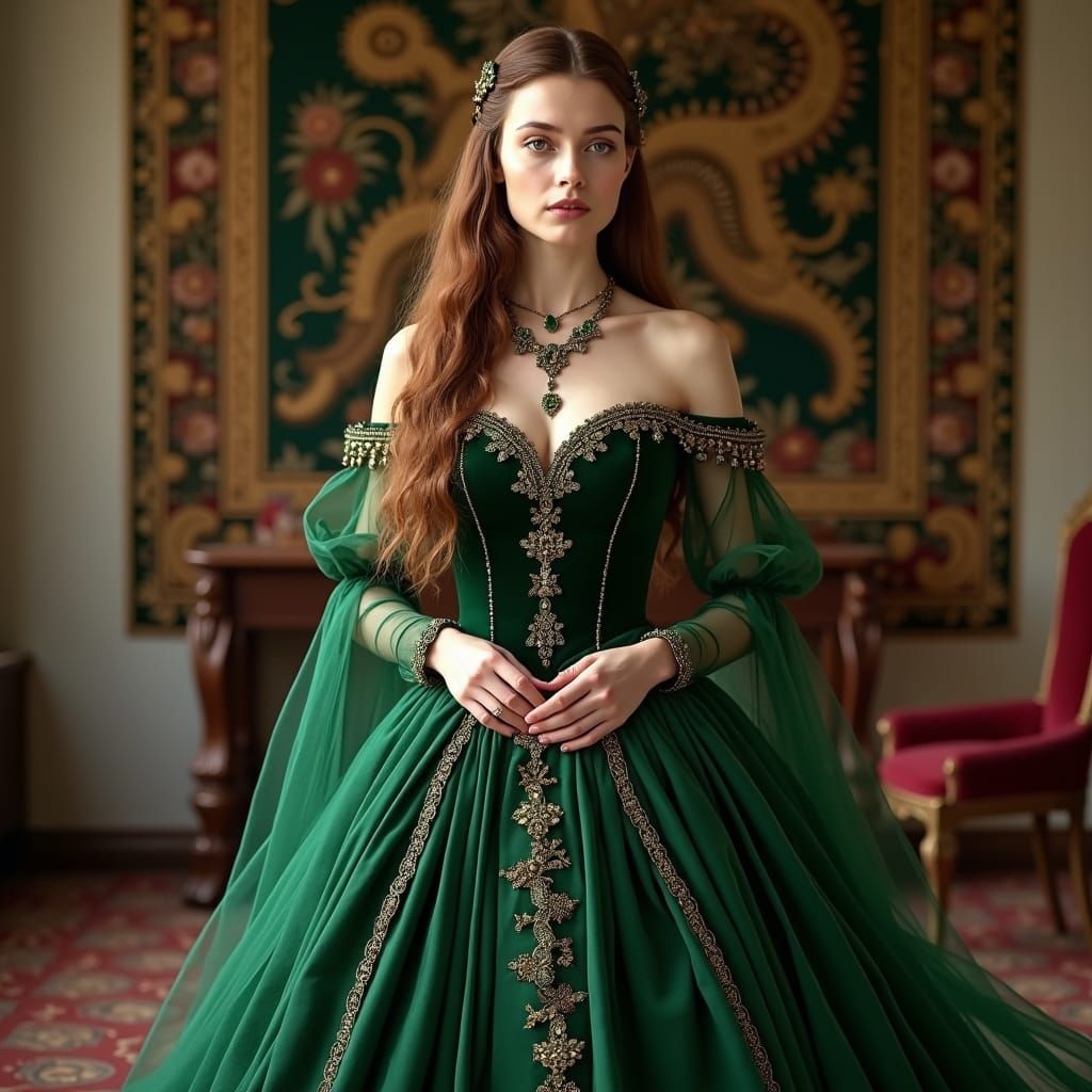 Regal Queen in Luxurious Medieval Setting