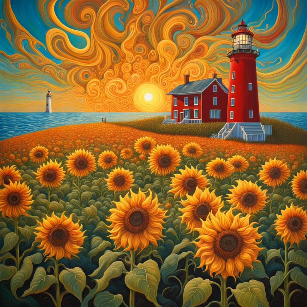 Giant Sunflower Painting at Lighthouse: Psychedelic Art