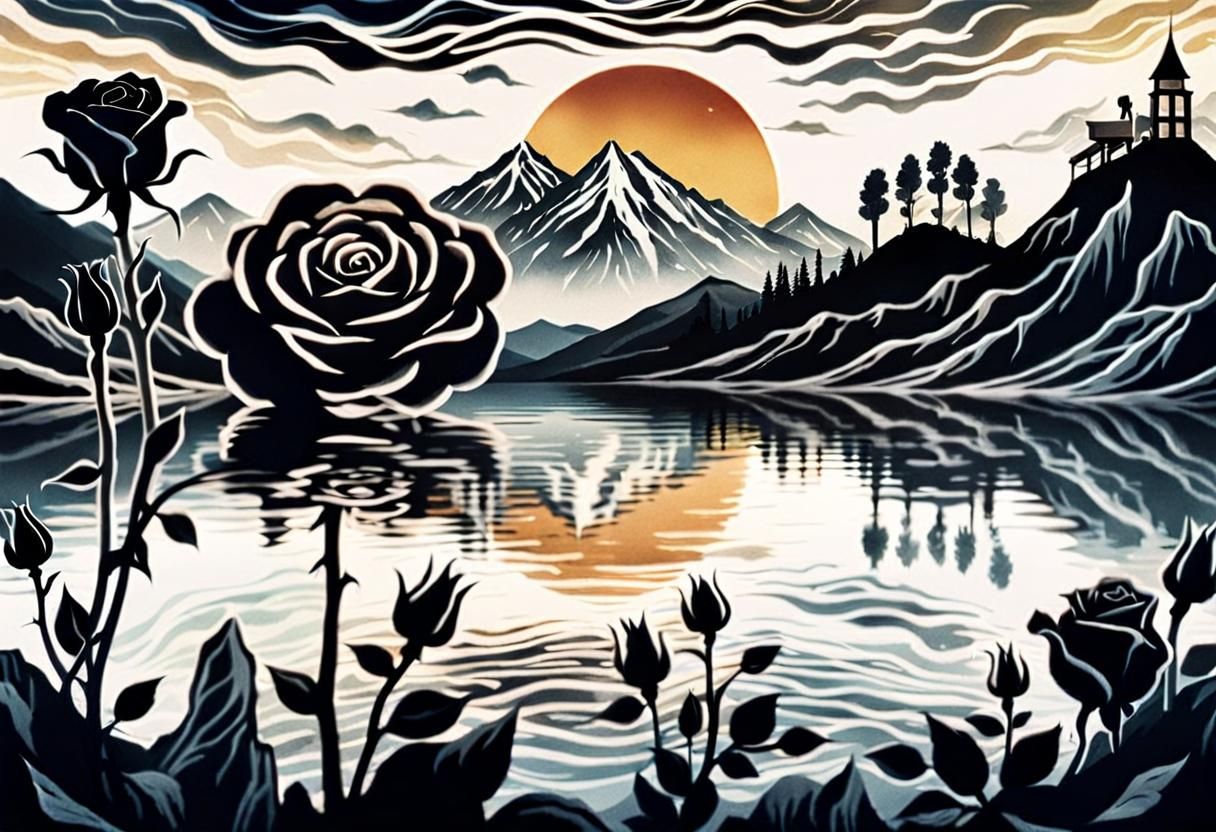 Dramatic Black Rose Double Exposure