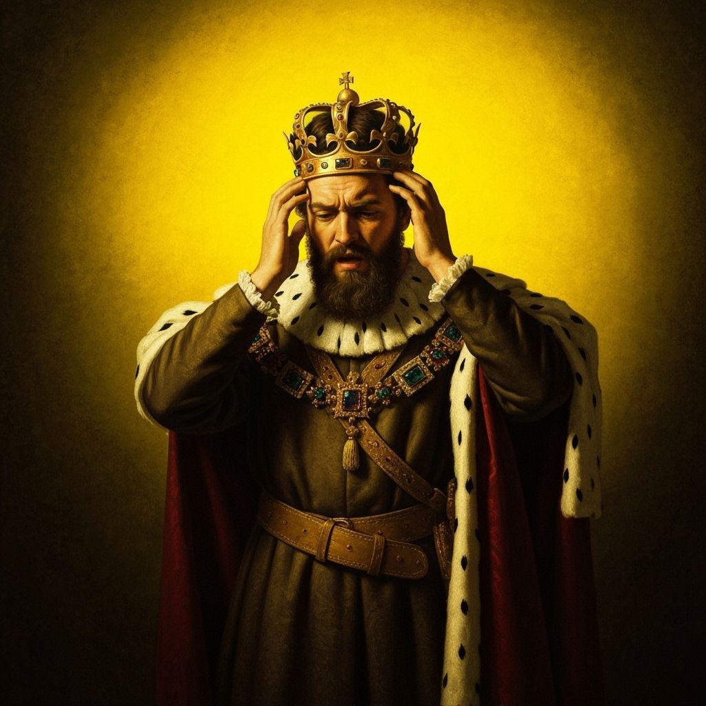 Regal King Flustered in Dramatic Yellow Light