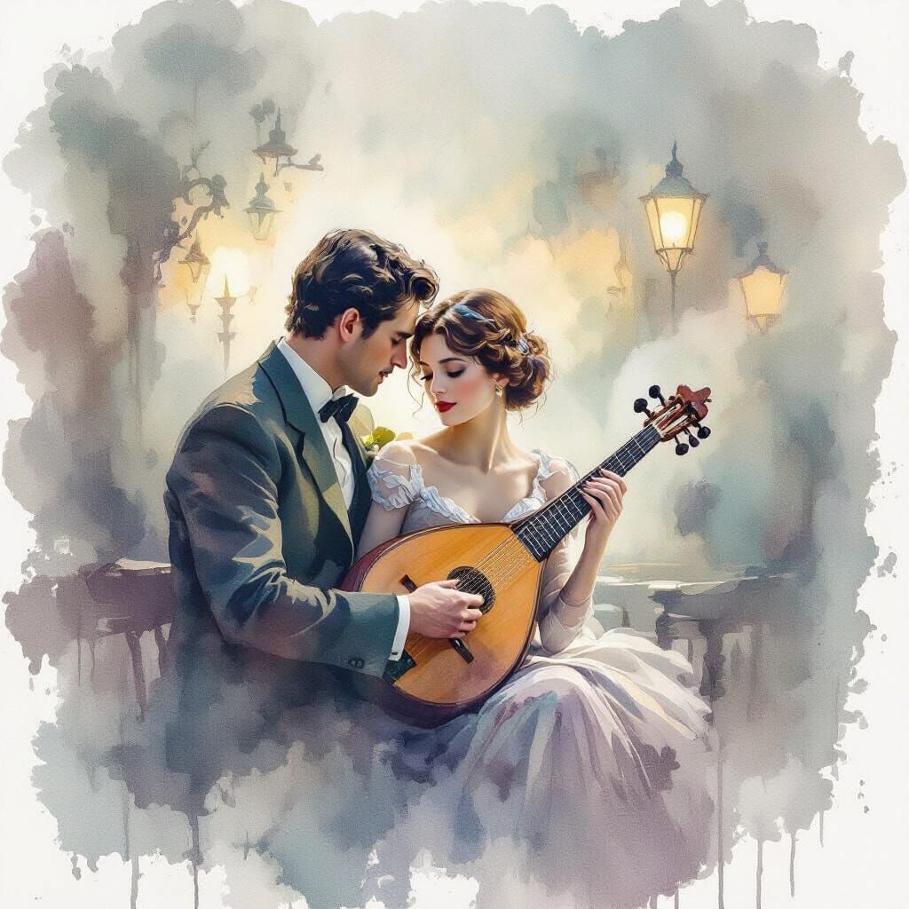 Ethereal Watercolor Dreamscape of Romantic Film Memory