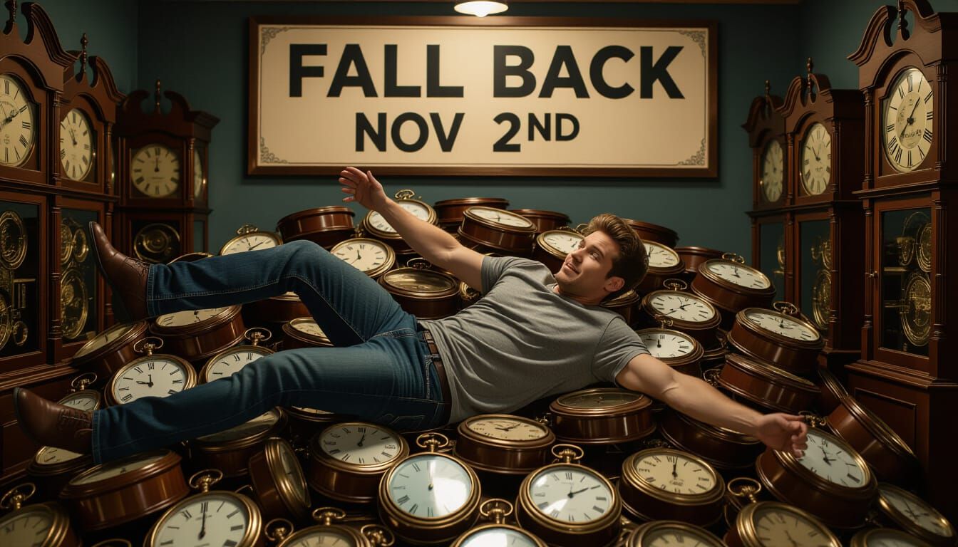 Man Falls Onto Clocks In Store - Realistic Photo
