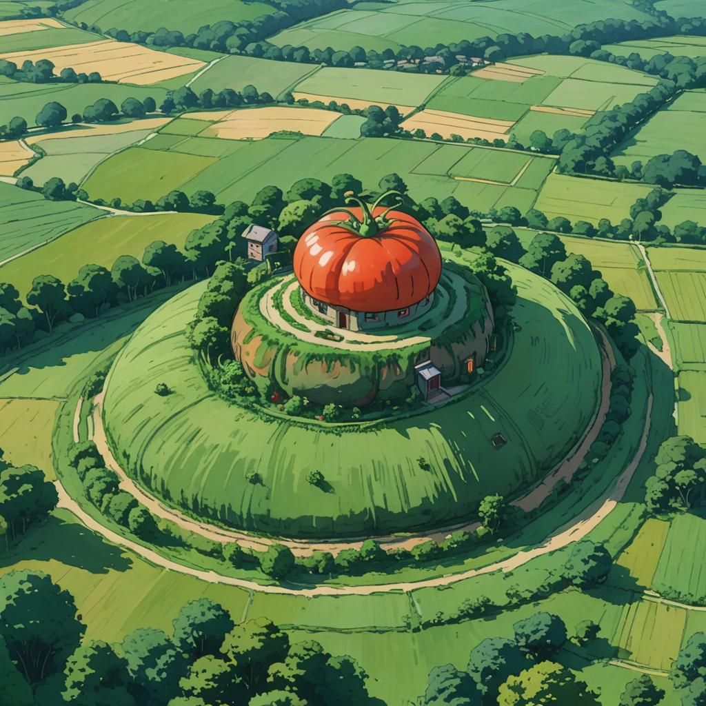 Tomato House in Green Meadow, Studio Ghibli Style