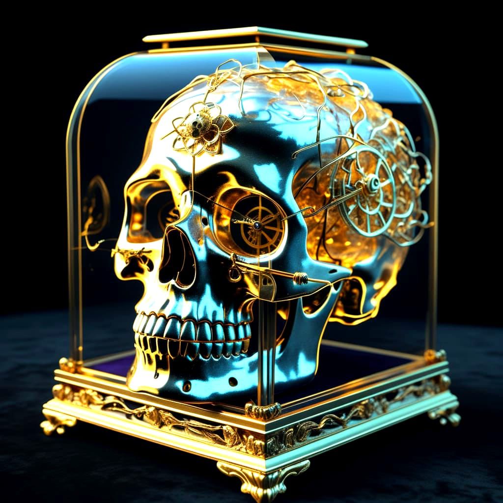 Skull crystal Close up shot. Digital art in the style of Sal...
