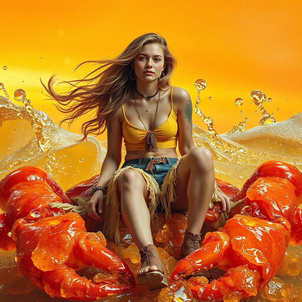 Woman on Gummy Crab in Soda Sea